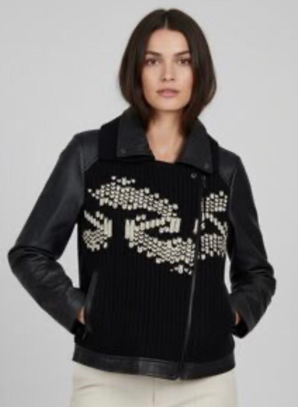 Anthropologie Ett:twa Faux Leather Knit Wool Biker Jacket Black L